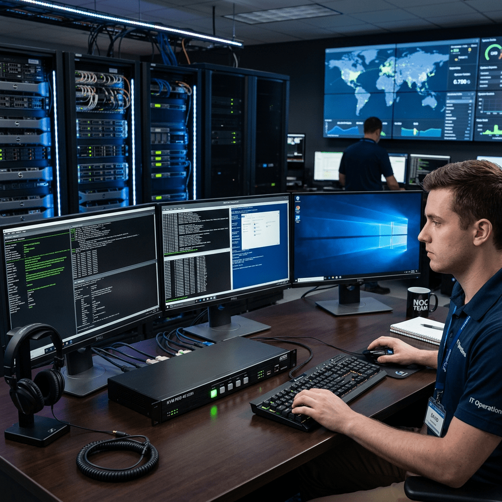 Sleek 4K KVM switch in IT control center